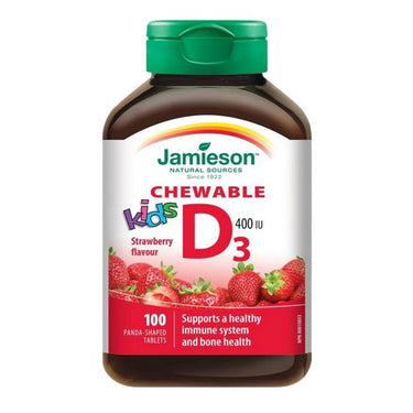 Jamieson Vitamins, Chewable Vitamin D3 400 IU For Kids Strawberry, 100 Chews