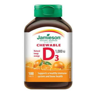 Jamieson Vitamins, Chewable Vitamin D3 1,000 IU Natural Tangy Orange, 100 Chews