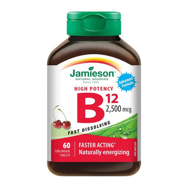 Jamieson Vitamins, Vitamin B12 Fast Dissolving Tablets Methylcobalamin Cherry, 2,500 Mcg, 60 Sublingual