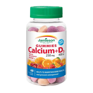 Jamieson Vitamins, Calcium + D3 400 IU Cherry Strawberry And Orange, 250 Mg, 60 Gummies