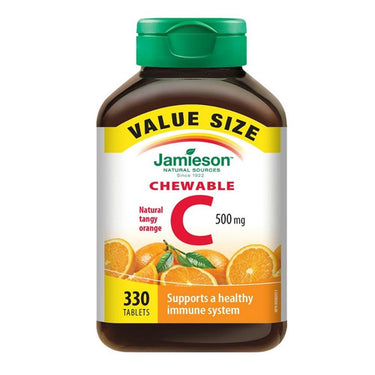 Jamieson Vitamins, Chewable Vitamin C Tangy Orange Value Size, 500 Mg, 330 Tabs