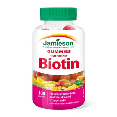 Jamieson Vitamins, High Potency Biotin Sweet Lemon, Mango Peach Fruit Punch, 100 Gummies