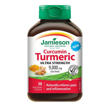 Jamieson Vitamins, Ultra Strength Curcumin Turmeric Raw Herb, 9000 Mg, 30 VegCaps