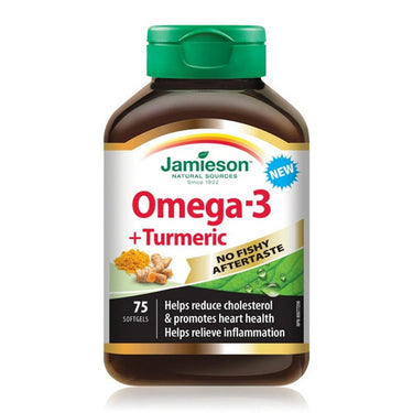Jamieson Vitamins, No Fishy Aftertaste Omega-3 Plus Tumeric, 75 Softgels