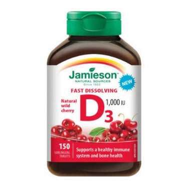 Jamieson Vitamins, Vitamin D3 1,000 IU Fast Dissolving Tablets Natural Wild Cherry, 150 Sublingual