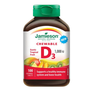 Jamieson Vitamins, Chewable Vitamin D3 1,000 IU Exotic Tropical Flavour, 100 Chews