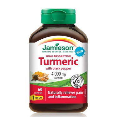 Jamieson Vitamins, High Absorption Turmeric With Black Pepper Raw Herb, 4,000 Mg, 60 Capsules
