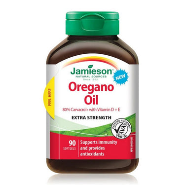 Jamieson Vitamins, Extra Strength Oregano Oil With Vitamin D + E, 90 Softgels