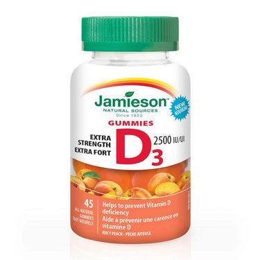 Jamieson Vitamins, Extra Strength Vitamin D Juicy Peach, 2,500 IU, 45 Gummies