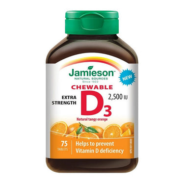 Jamieson Vitamins, Extra Strength Chewable Vitamin D Natural Tangy Orange, 2,500 IU, 75 Chews