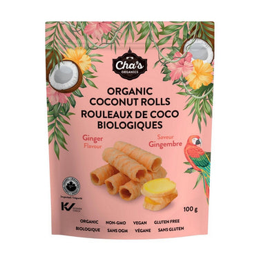 Chas Organics, Organic Coconut Rolls Ginger, 100 Grams (12 Count)