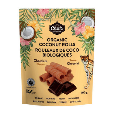 Chas Organics, Organic Coconut Rolls Chocolate, 100 Grams (12 Count)