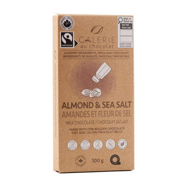 Galerie, Fairtrade Milk Almond Sea Salt Bar, 100 Grams (8 Count)