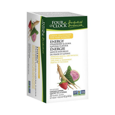 Four O'Clock Tea, Energy Straberry Guava Green Tea, 20 Bags (Pack of 6)