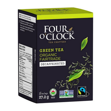 Four O'Clock Tea, Organic Fairtrade Green Tea Decaffeinated, 16 Bags (Pack of 6)