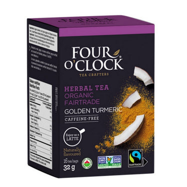 Four O'Clock Tea, Golden Turmeric Herbal Tea, 16 Bags (Pack of 6)
