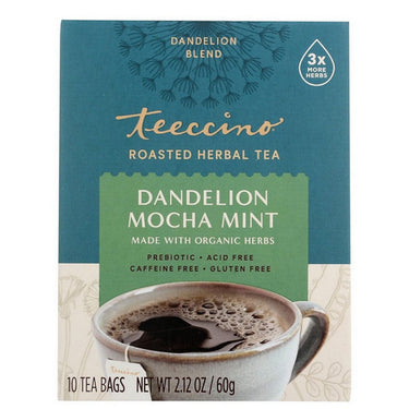 Teeccino, Dandelion Mocha Mint Chicory Tea, 10 Bags (Pack Of 6)