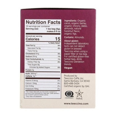 Teeccino, Hazelnut Roasted Herbal Tea, 10 Bags (Pack Of 6)