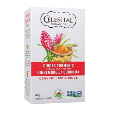 Celestial Seasonings, Organics Ginger Turmeric Herbal Tea, 18 Bags (6 Count )