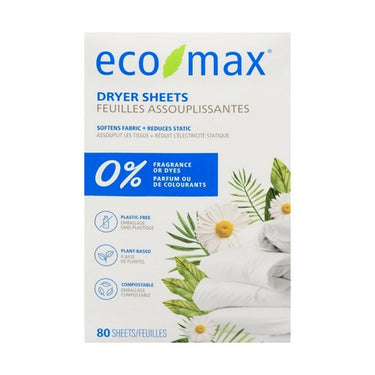 Eco Max, Dryer Sheets Fragrance Free, 80 Count (Pack Of 6)