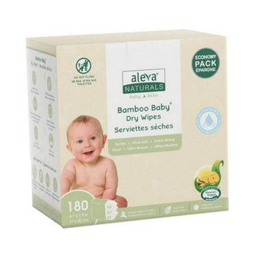 Aleva Naturals, Bamboo Baby Dry Wipes Value Pack, 180 Count