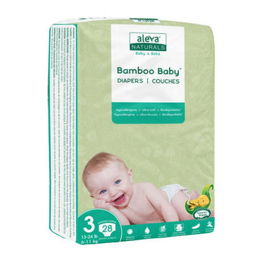 Aleva Naturals, Bamboo Baby Diapers Size 3, 28 Count