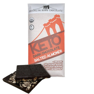 Brooklyn Born Chocolate, Keto Salted Almond Dark Chocolate Bar, 60 Grams (12 Count)