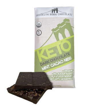 Brooklyn Born Chocolate, Keto Mint Cacao Nibs Chocolate Bar, 60 Grams (12 Count)