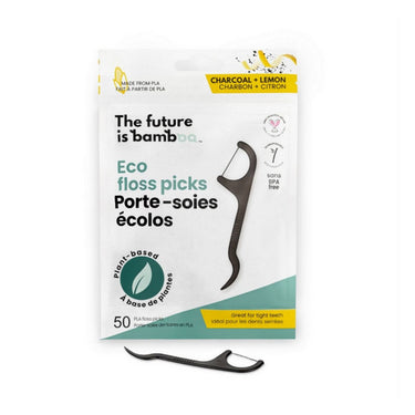 The Future Is Bamboo, Floss Picks Charcoal Lemon, 50 Count (6 Each)