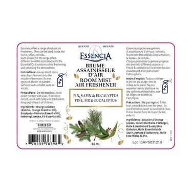 Essencia, Room Mist Air Freshener Pine Fir And Eucalyptus, 60 Ml