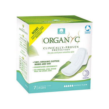 Organic Cotton Night Pads With Folded Wings 7 Count by Organyc