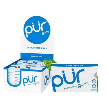 Pur Gum, Peppermint Flavored Chewing Gum, 9 Pieces (12 Count)