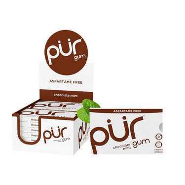 Pur Gum, Natural Chocolate Mint Flavored Gum, 9 Pieces (12 Count)