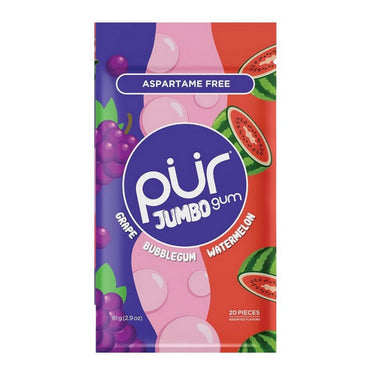 Pur Gum, Bubblegum And Grape With Watermelon Flavor Gum, 20 Pieces (10 Count)