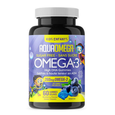 AquaOmega, High DHA Kids Gummies Blueberry, 60 Count