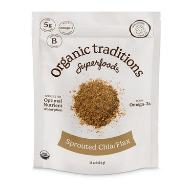 Organic Traditions, Organic Sprouted Chia And Flax Seed Powder, 454 Grams