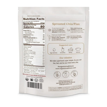 Organic Traditions, Organic Sprouted Chia And Flax Seed Powder, 454 Grams