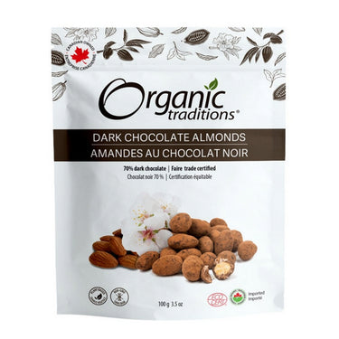 Organic Traditions, Organic Dark Chocolate Almonds, 100 Grams