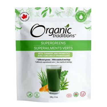 Organic Traditions, Supergreens With Turmeric And Probiotics, 100 Grams