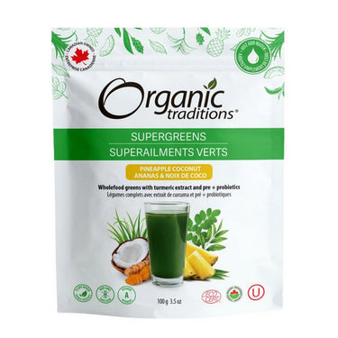 Organic Traditions, Supergreens Pineapple Coconut, 100 Grams