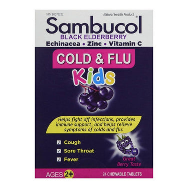 Sambucol, Kids Cold And Flu Chewables, 24 Count