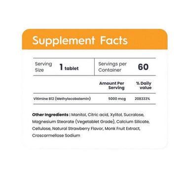 Nutrameltz, Vitamin B12 Max Strawberry And Kiwi, 5000 Mcg, 60 Tablets