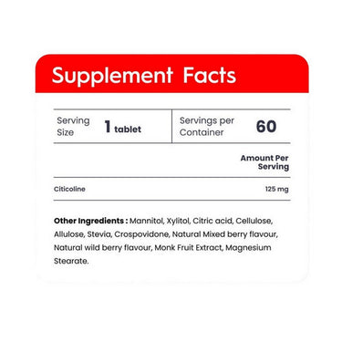 Nutrameltz, Cognizin Citicoline Natural Peach Flavour, 125 Mg, 60 Tablets