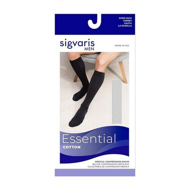 Sigvaris, Men’s Essential Cotton Toe Calf High Socks 20-30MM Medium Long, 1 Pair