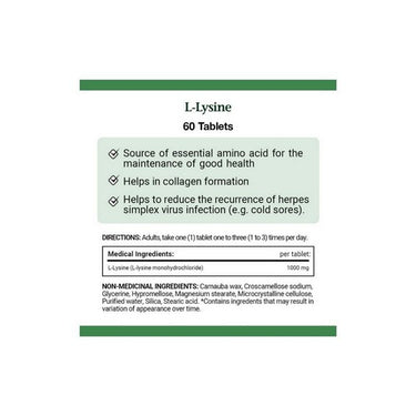 Nature's Bounty, L-Lysine, 1000 Mg, 60 Tabs