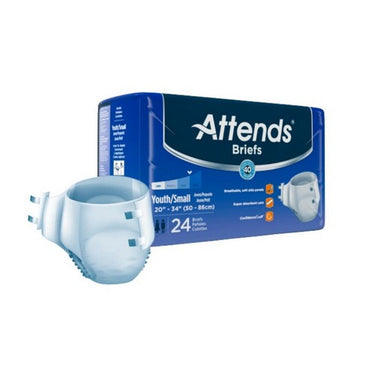 Attends, Youth Incontinence Disposable Briefs Youth Small 20-34 Inch, 24 Count