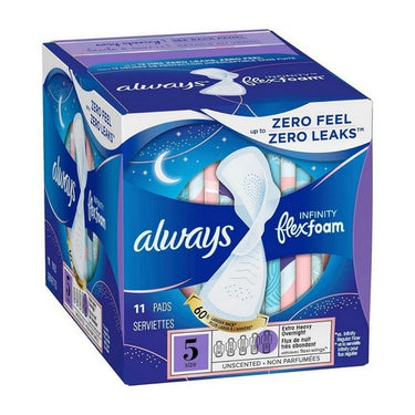 Infinity Size 5 Extra Heavy Overnight Pads With Wings Unscented 11 Count by Always