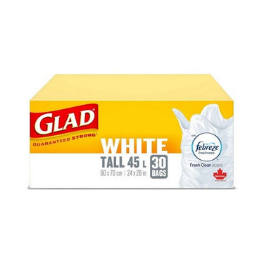 White Garbage Bags Tall Febreze Fresh Clean Scent 30 Count by Glad