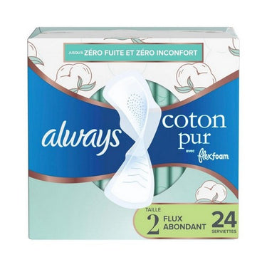 Pure Cotton With FlexFoam Pads Size 2 Heavy Flow Absorbency With Wings Unscented 24 Count by Always