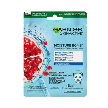 Skin Active Moisture Bomb Super Hydrating Replumping Sheet Mask With Hyaluronic Acid Plus Pomegranat 28 Grams by Garnier
